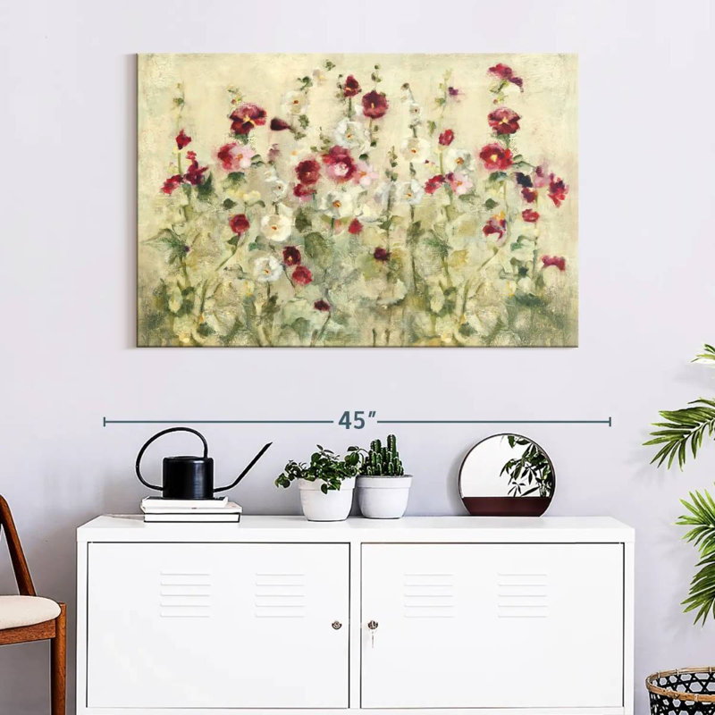 Harnek Hollyhocks Row Cool, 26" H x 39" W
