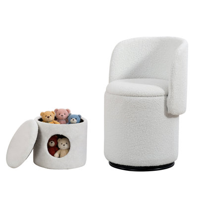 Fauteuil demi-tonneau rembourré avec rangement caché, pivotant à 360 ° et tabouret pour animal de compagnie