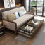 Canapé-lit standard en acier et bois massif beige, brun et coton-117167586