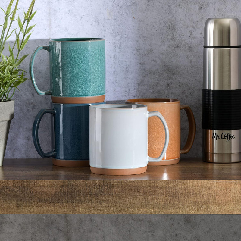 Assorted Color Ceramic 18.5 OZ Mug Set with Glossy Finish