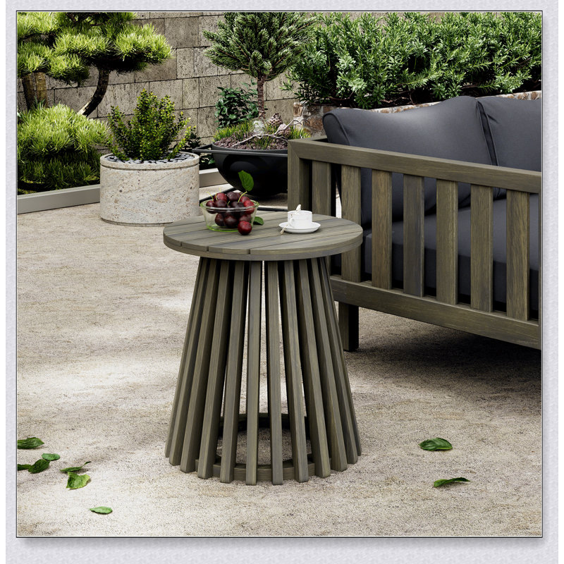 Durable Acacia Wood Outdoor Side Table, Modern And Rustic Design For Patio, Balcony, And Backyard, Gray