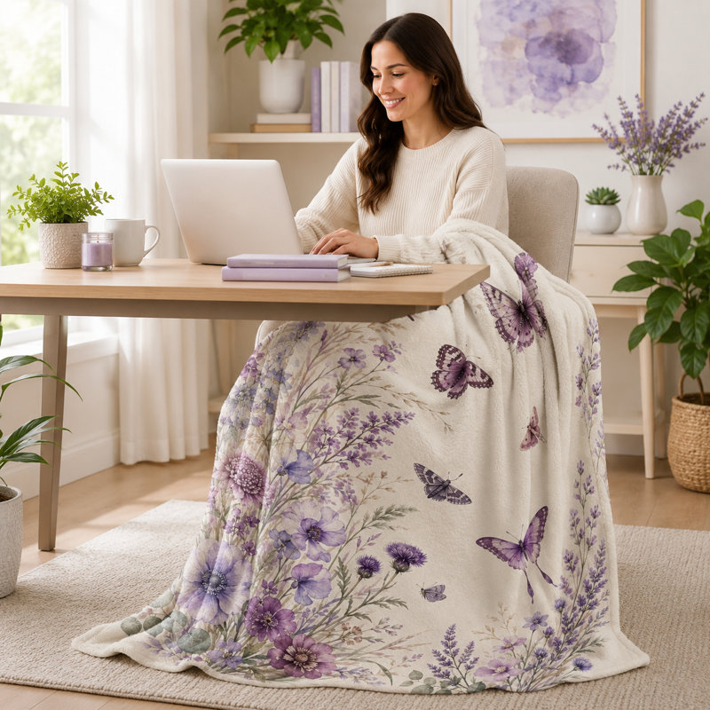 Jeté papillon mauve Wildflower, L 80 po x l 60 po