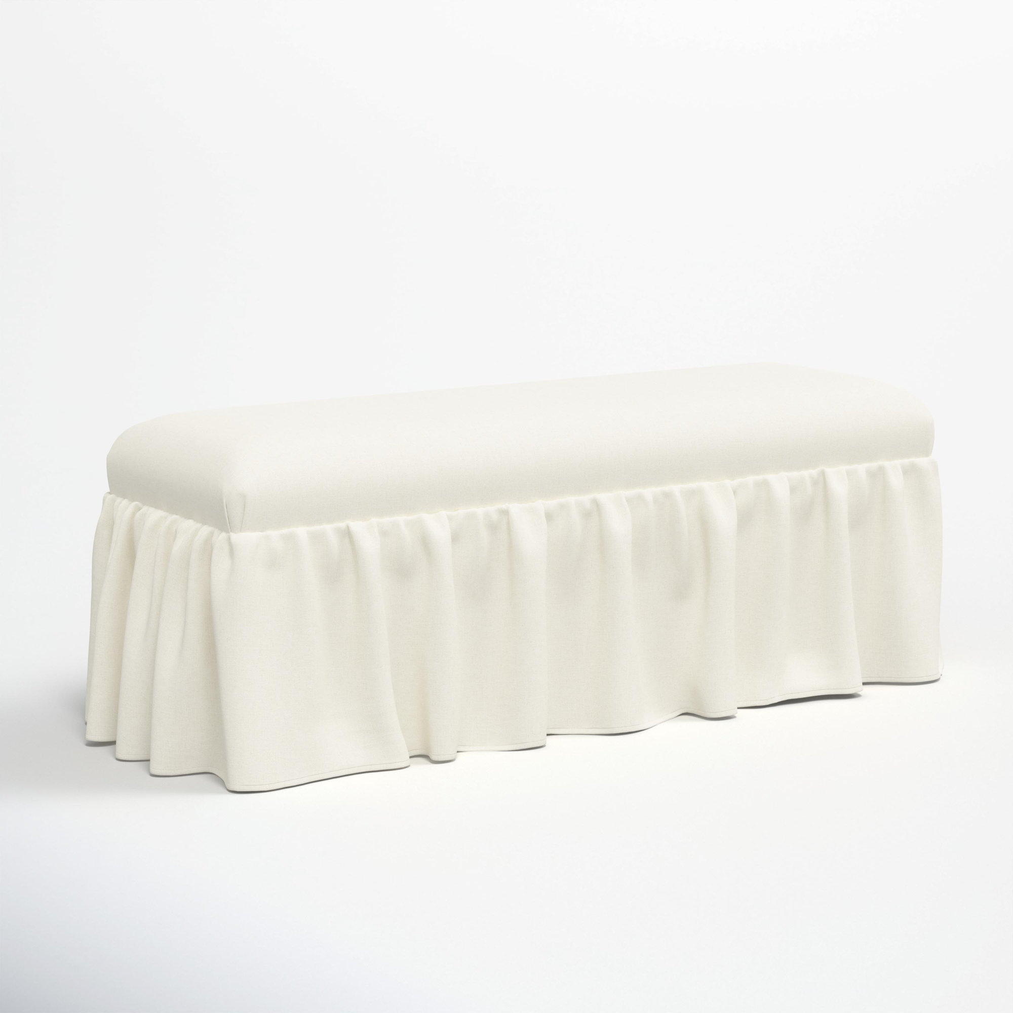 Maggie Ruffle Dining Bench, Zuma White Textured Linen