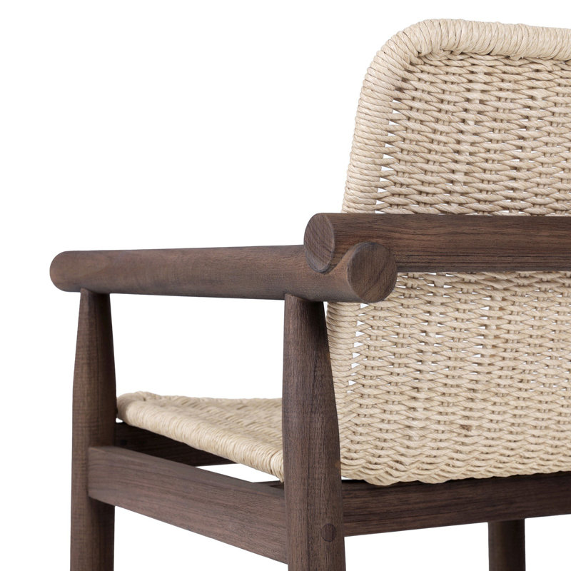 Dume Outdoor Dining Armchair, White/Brown