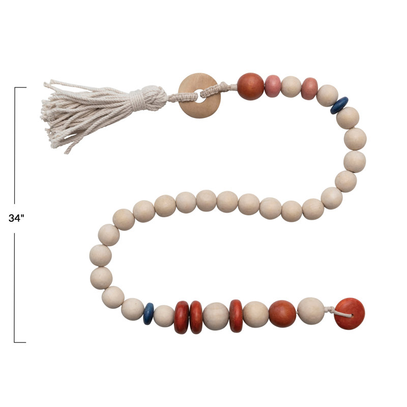 Wood Bead Garland with Cotton Tassel