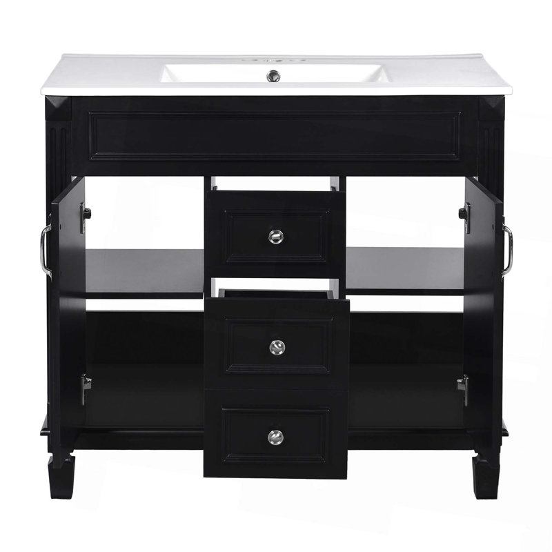 Meuble-lavabo 36 po avec lavabo supérieur, armoire de rangement moderne avec 2 portes à fermeture douce et 2 tiroirs, meuble-lavabo simple