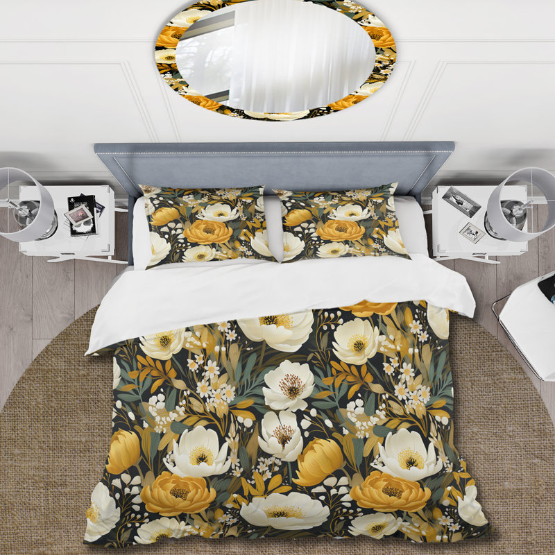 Ensemble de housse de couette à motif floral Yellow Bohemian Bliss Floral Pattern I