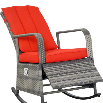 Outdoor Rocking Rattan Recliner,Red Rocker Chair