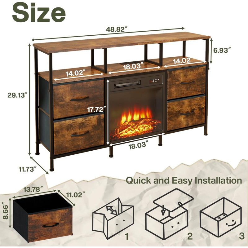Fireplace Tv Stand With 4 Drawers, Brown