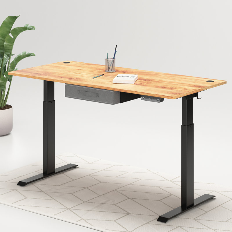 Bureau debout à hauteur ajustable avec tiroir, Rustique clair / gris, H 27,7 po x l 63 po x P 24 po