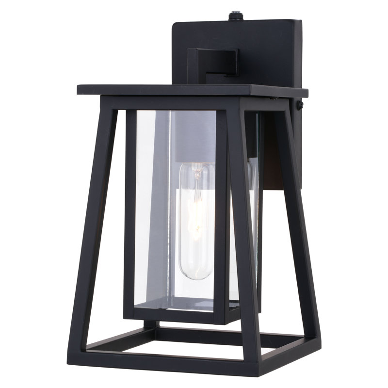 Dunphy 11.75 in. H 1-Light Matte Black Dusk to Dawn Sensor Transitional Outdoor Wall Sconce, Durable Steel, Clear Glass Shade, LED Compatible for Exterior Porch Patio Front Door or Garage