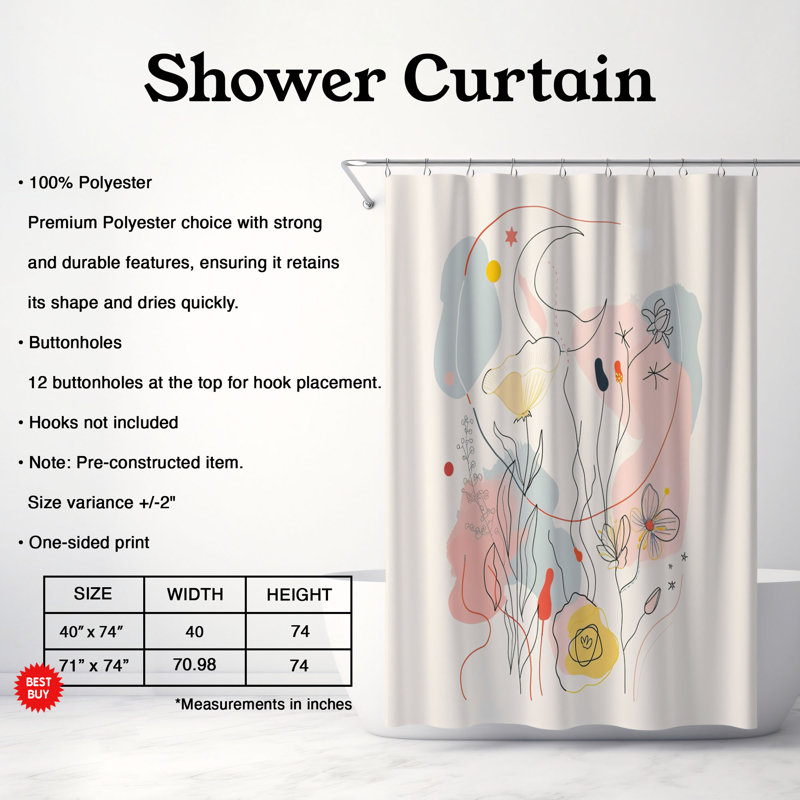 Rideau de douche standard 1 pièce Abstract Beauty, H 74 po x l 71 po