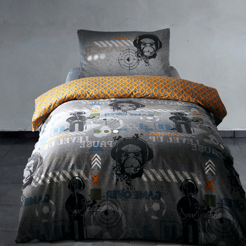 Ajabah Gray/Orange Reversible Duvet Cover Set, Double - 2 Standard Pillowcases