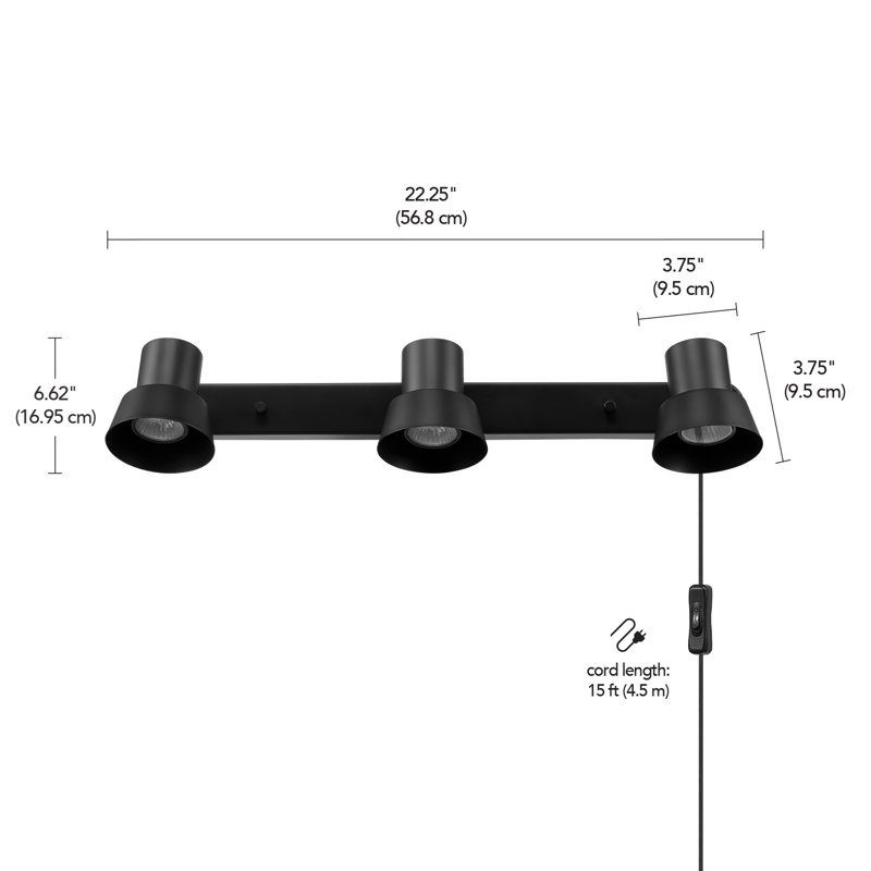 22 Inch 3-Light Matte White Plug-In Track Lighting with Pivoting Track Heads, Black