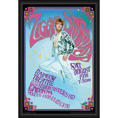  Officiellement sous licence David Bowie - affiche d'art encadrée Ziggy Stardust - 24 x 36 pouces - Cadre en bois d'ingénierie robuste avec verre plexi - prêt à être accroché
