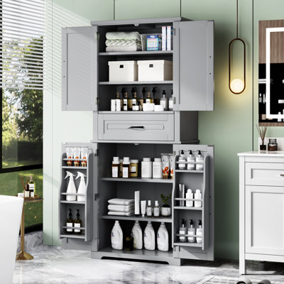 Grey Bathroom Storage Cabinet With Ample Space, Adjustable Shelf & Easy Access Drawer Storage, Smooth Slide Rails