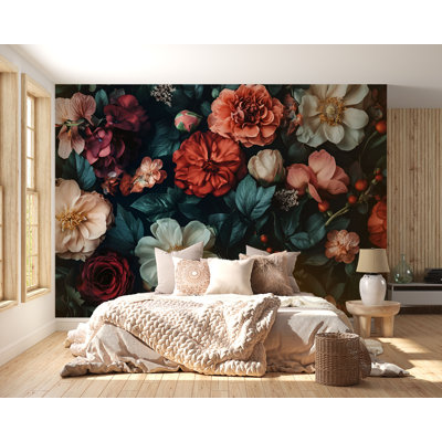 Dark Moody Floral Wallpaper With Flowers – Romantic Botanical Wall Mural For Living Room, Bedroom Or Sophisticated Home Accent (Peel-N-Stick) VN642