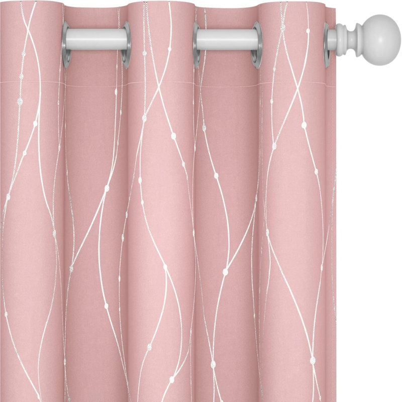 Blackout Grommet Silver Pattern Printed Curtains, , 42" W x 45" L, Pink