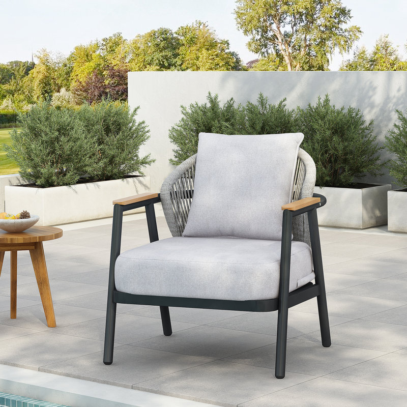 Fauteuil club d'extérieur, cadre gris avec coussin gris, ensemble de 1, 1, Grey , Gris