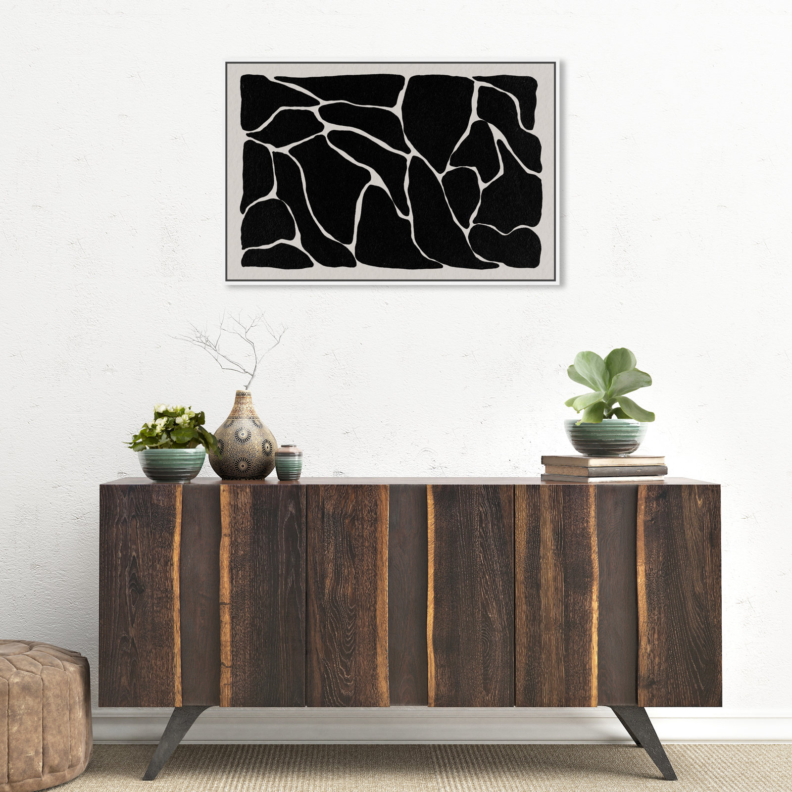 Abstract Black And White Giraffe Pattern, White, 21" H x 31" W