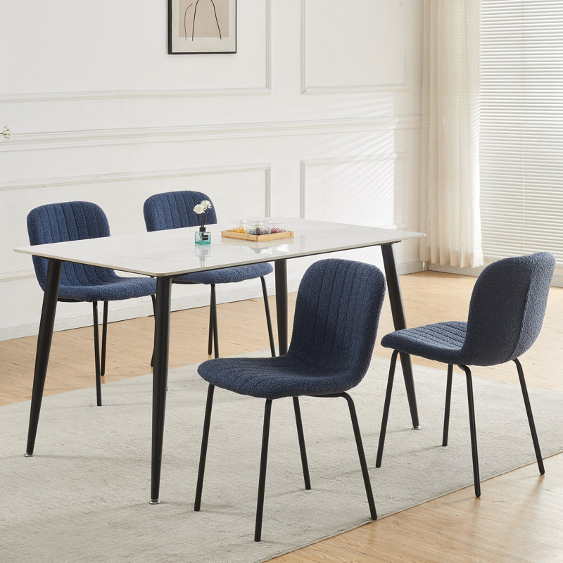 Linen Fabric Dining Chairs Plush Padded Upholstered Chairs Pack of 4, Blue