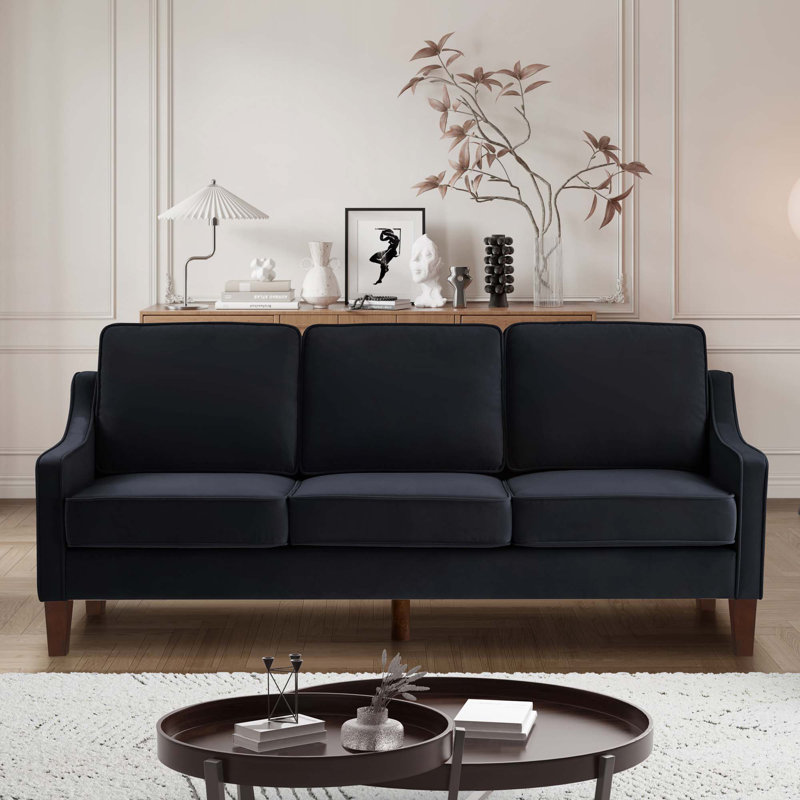 Canapé Vallen, Velours noir,  H 34,25 po x l 74 po x P 29 po, 3