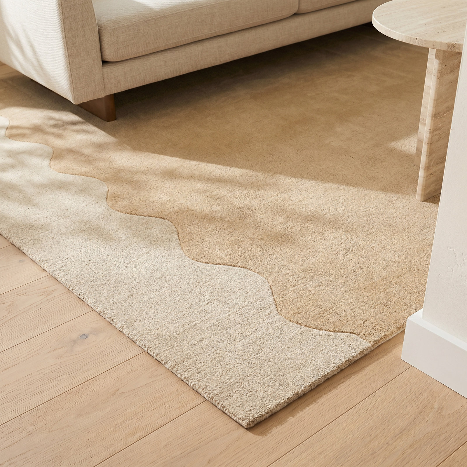 Beige Hand-Tufted Geometric Wool Rug, 7'10" X 10'