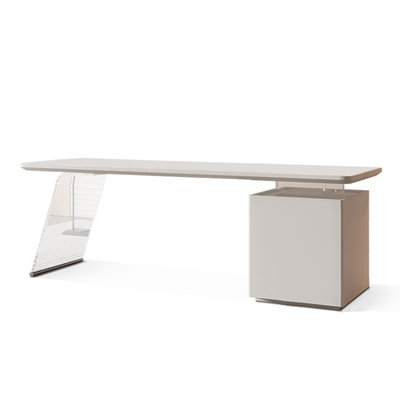 Bureau flottant minimaliste en bois massif avec pieds en acrylique