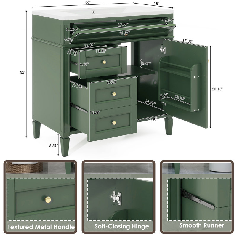 Oyd 36'' Single Bathroom Vanity with Resin Top