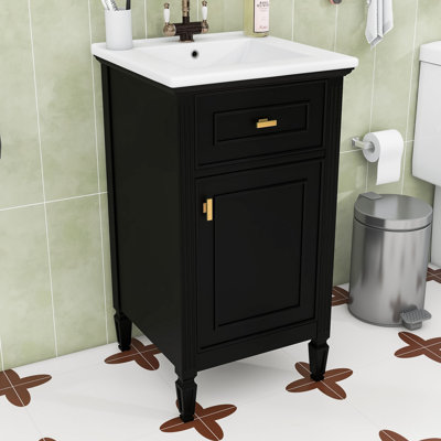 Meuble-lavabo de salle de bain avec lavabo, tiroir inclinable, tablette réglable et boutons en alliage de zinc