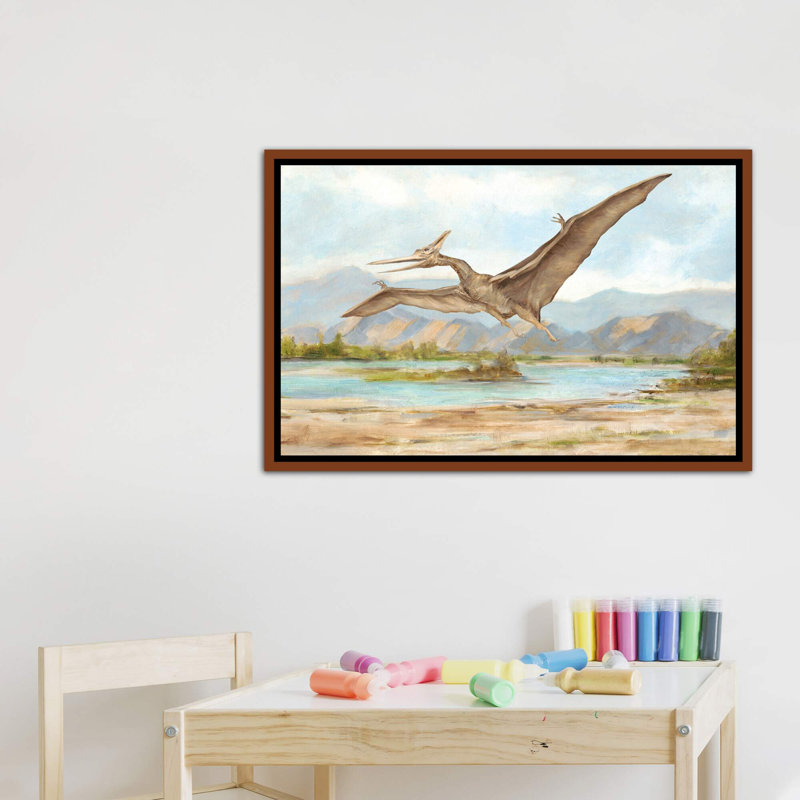 «Dinosaur Illustration VI» par Ethan Harper - reproduction, H 26 po x l 40 po x 1,5 po, Toile avec cadre en bois classique