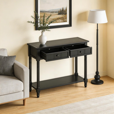Black Daisy Series Console Table, Traditional Design with 2 Drawers & Bottom Shelf for Entryway & Living Room