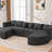 Boneless Modular 114.9" With Unique Curved Modules, Comfortable Seating, And Boucle Fabric For Living Room, 6 Seats, Black - Combined Design, Deep Soft & Wear-1676931119