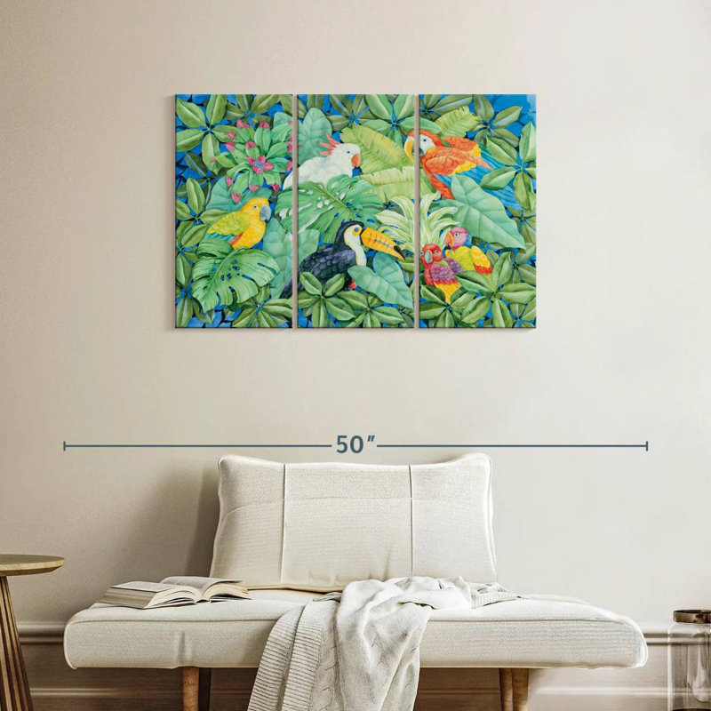 Brampt oiseaux tropicaux variés, H 24 po x l 38 po