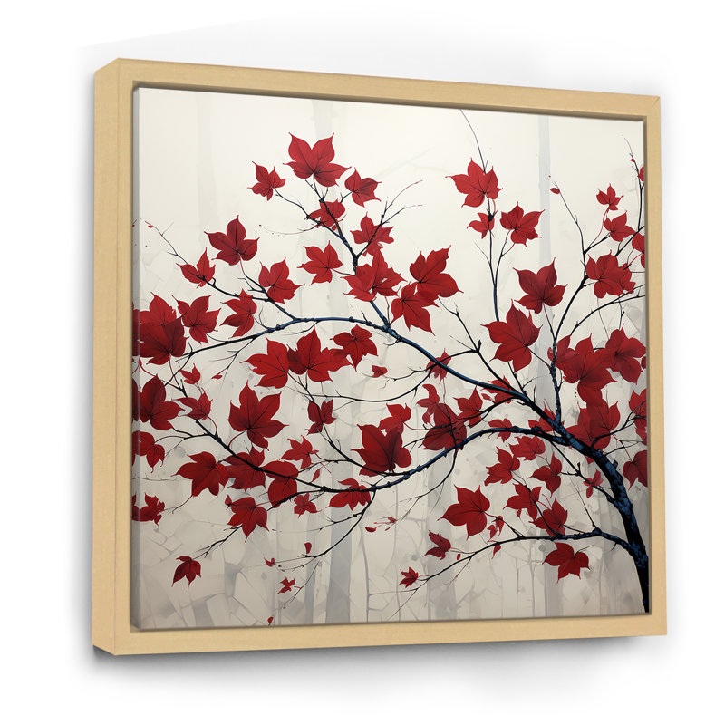 Red Leaves Scarlet Simplicity - feuilles, art mural encadré, H 36 po x l 36 po x P 1,5 po, Cadre flottant en érable