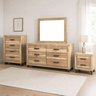 Ensemble de chambre à coucher 4 pièces Biloxi - Commode et miroir avec commode et table de chevet