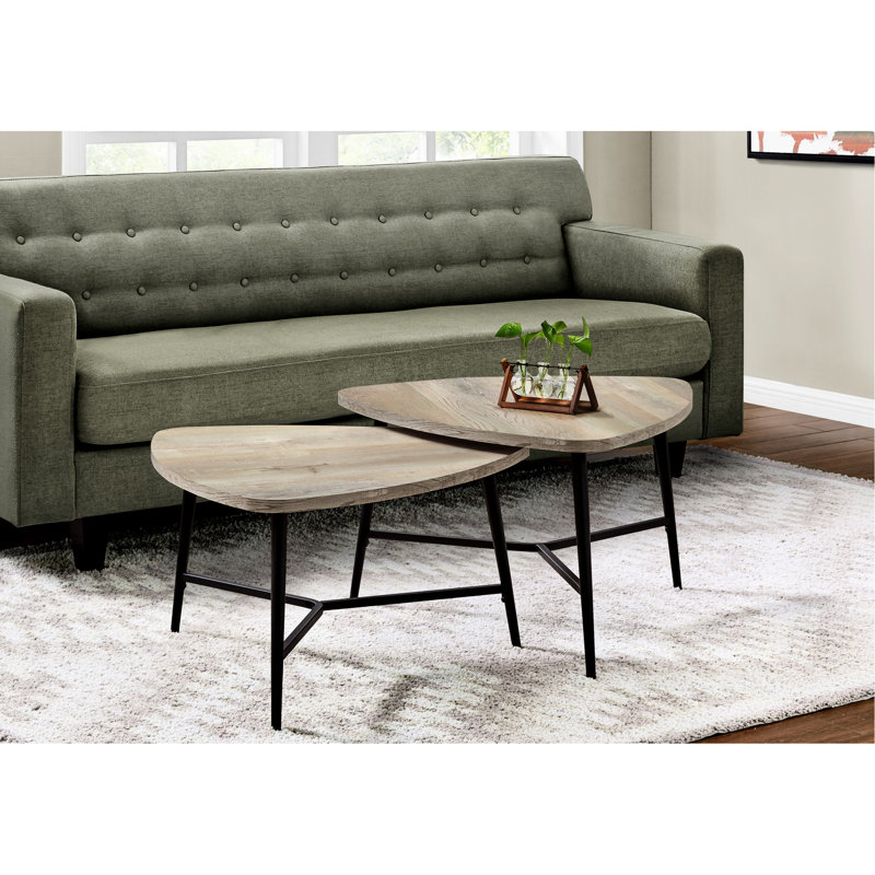 Table d'appoint 2 pièces, conception moderne avec stratifié taupe et structure en métal noir de style contemporain beige