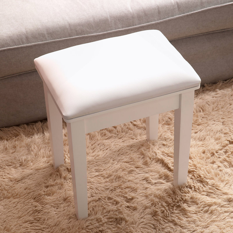 Tabouret de coiffeuse avec coussin et pieds solides, blanc