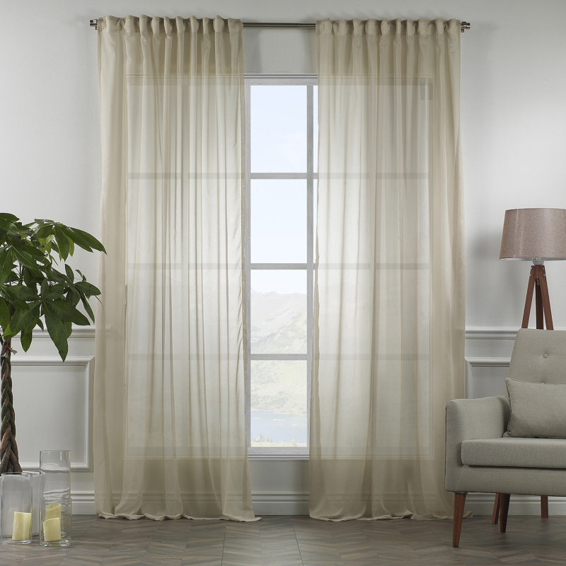 Extra Wide & Extra Long Faux Silk Crep Chifon Sheer Curtain Panels, Beige, 100" W x 120" L