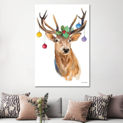 Deer With Holly And Ornaments by Lanie Loreth - Wrapped Canvas Gallery-Wrapped Canvas