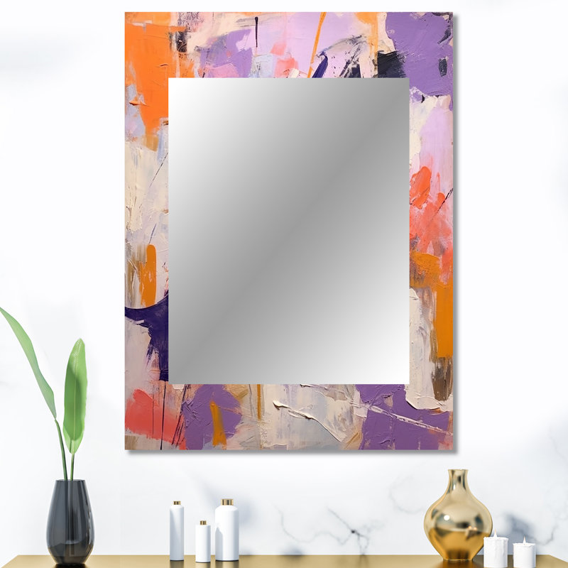 Poetic Expressionism In Purple And Orange I - Abstract Collages Unique Wall Mirror, Purple Mirror, Printed Metal Art