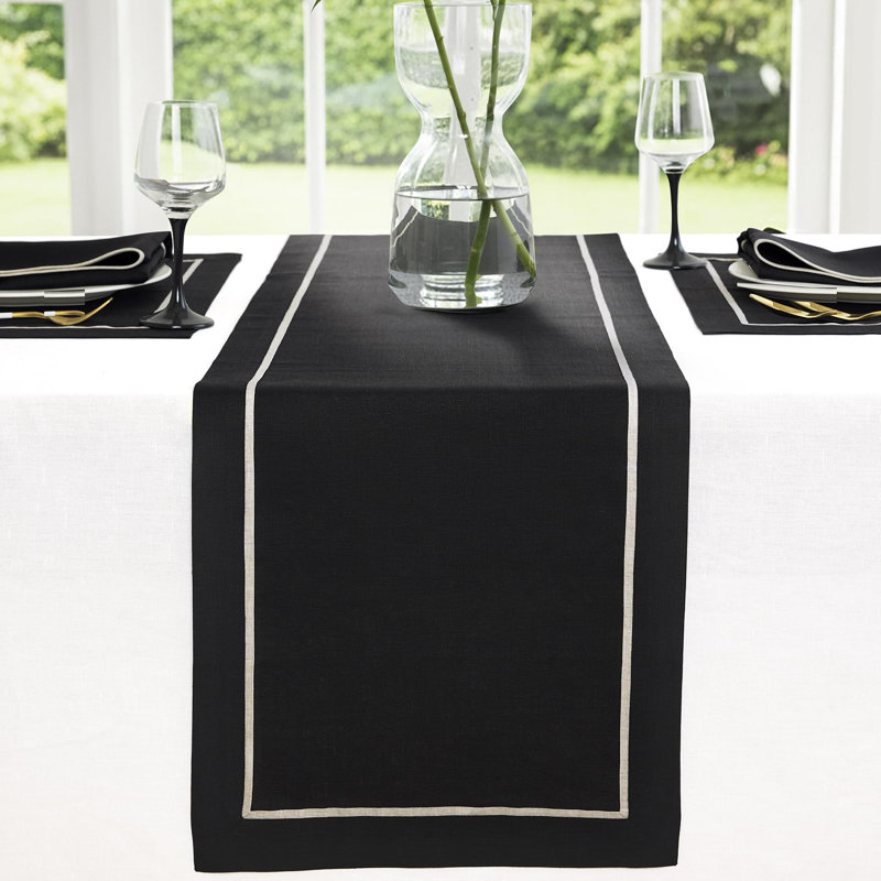 100% Pure Linen Table Runner -kensington, 120" x 14", Black