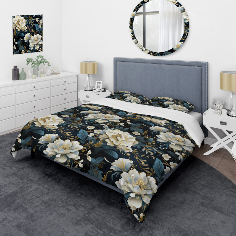 Ensemble de housse de couette floral bleu et blanc Victorian Flower Elegance