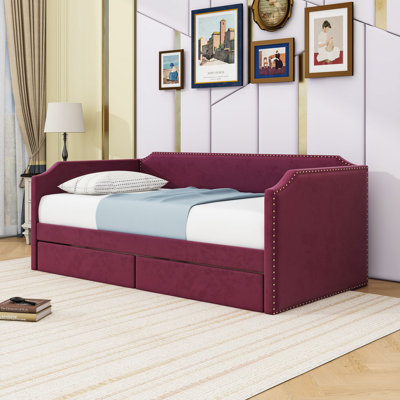 Twin 2 Drawers Upholstered Daybed with Slats