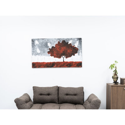 Wall Canvas Painting 47'' X 27'' - Red Hand-Painted Art For Fall Decor, Unframed, 41In+ Oversized, Unframed Fall,