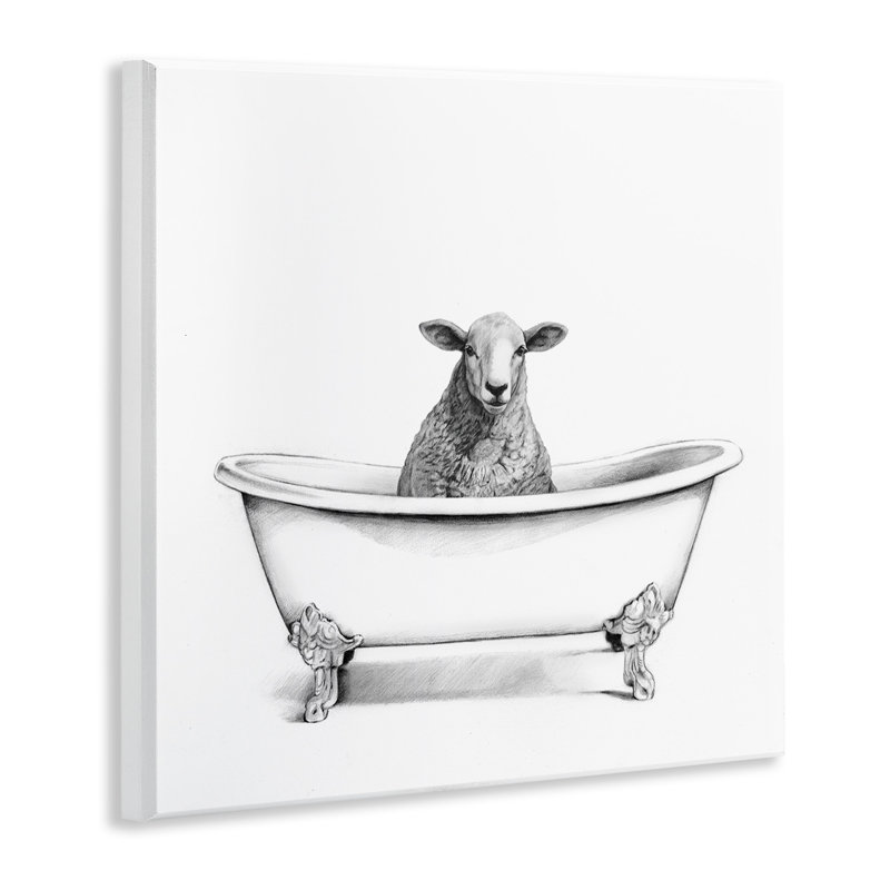 «Wooly Sheep in Bath Tub Farm Animal Bathroom» par Victoria Borges - reproduction d'art