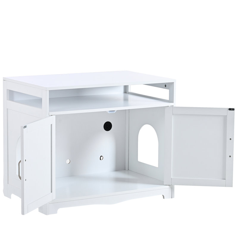Enceinte de litière pour chat avec 2 portes, fiche cachée et, blanc, pour la détente du chat, l 31,5 po x P 20 po, White