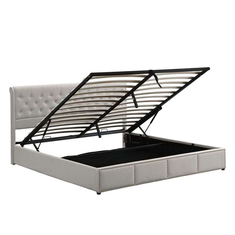 Abianna Upholstered UK Super King - DE 180 X 200 Cm Ottoman Storage Bed, Double (4'6), Linen, Light Grey