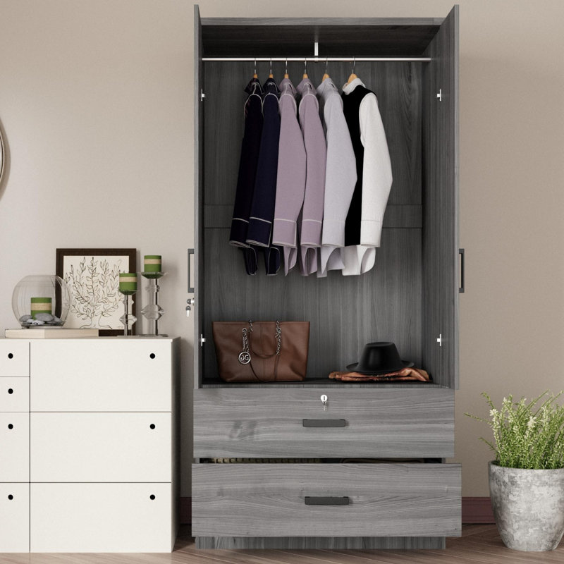Scottie 2-Door Wardrobe with 2-Drawers New and Improved, Grey