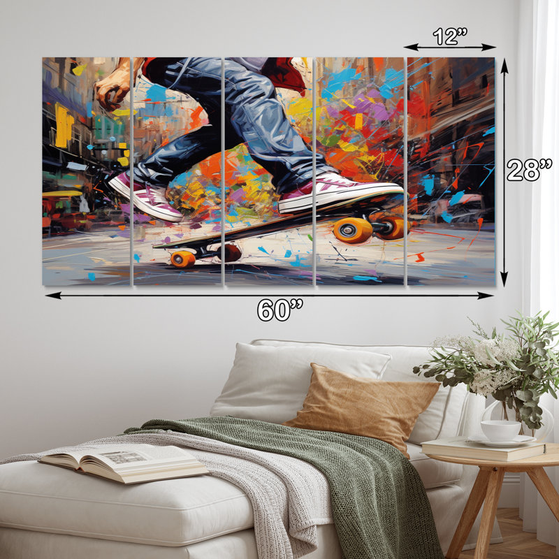 Skateboard Street Fusion sur toile, reproduction de 5 pièces
